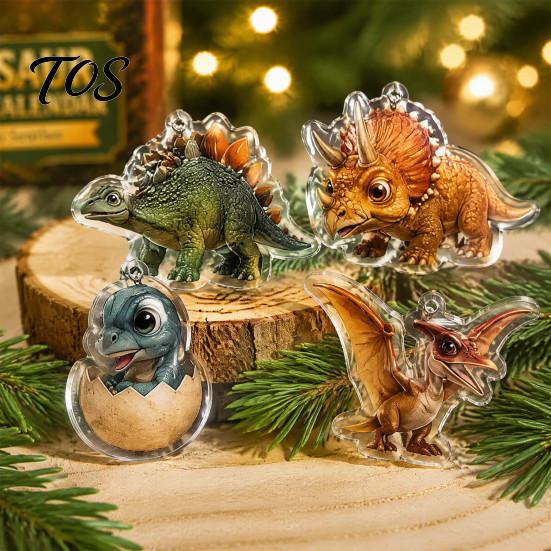 Odolná akrylová vánoční ozdoba 24denní dinosauří adventní kalendář 2026, Roztomilý 2D odpočítávací kalendář s krabičkami a figurkami, Sváteční dárky pro děti, Milence