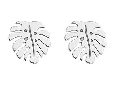 Silver Monstera Leaf Earrings Oxidized Women's Studs Monstera Silver