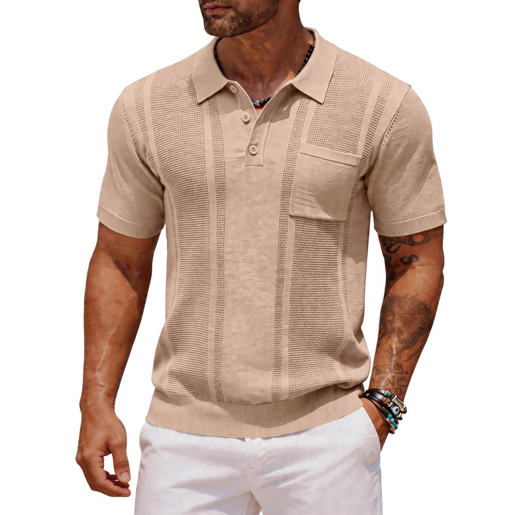 Men's Casual  Shirt - Summer Plain-color Pocketed Open-front Short-sleeved Top
