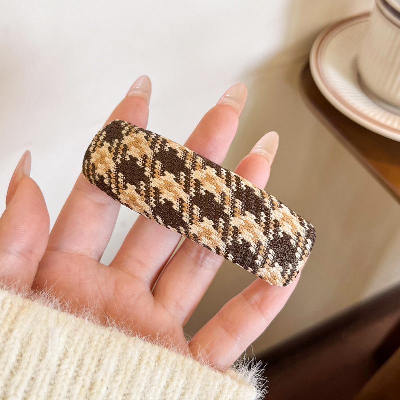 Coffee Houndstooth Hair Clip for Side Bangs - Baby BB Clip Hairpin for Autumn/Winter