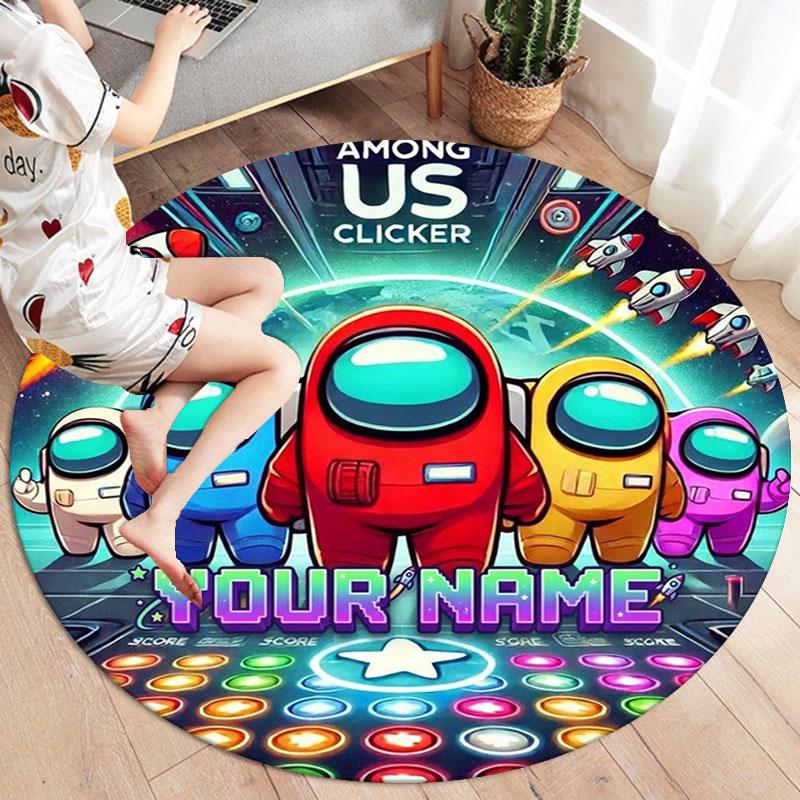 Among Us Custom Name Round Area Rug,Carpet Rug for Living Room Bedroom Sofa Playroom Decor,Non-slip Floor Mat