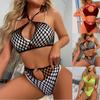 Ladies Sexy Lace Erotic Bikini Two-Piece Hot Diamond Sexy Erotic Lingerie Set Tempting Fishnet Female Halter Bra And Thong Set