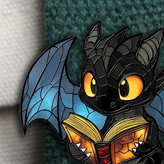 2D Book Fantasy Dragon Brooch Pin Acrylic Literary Gift for Readers