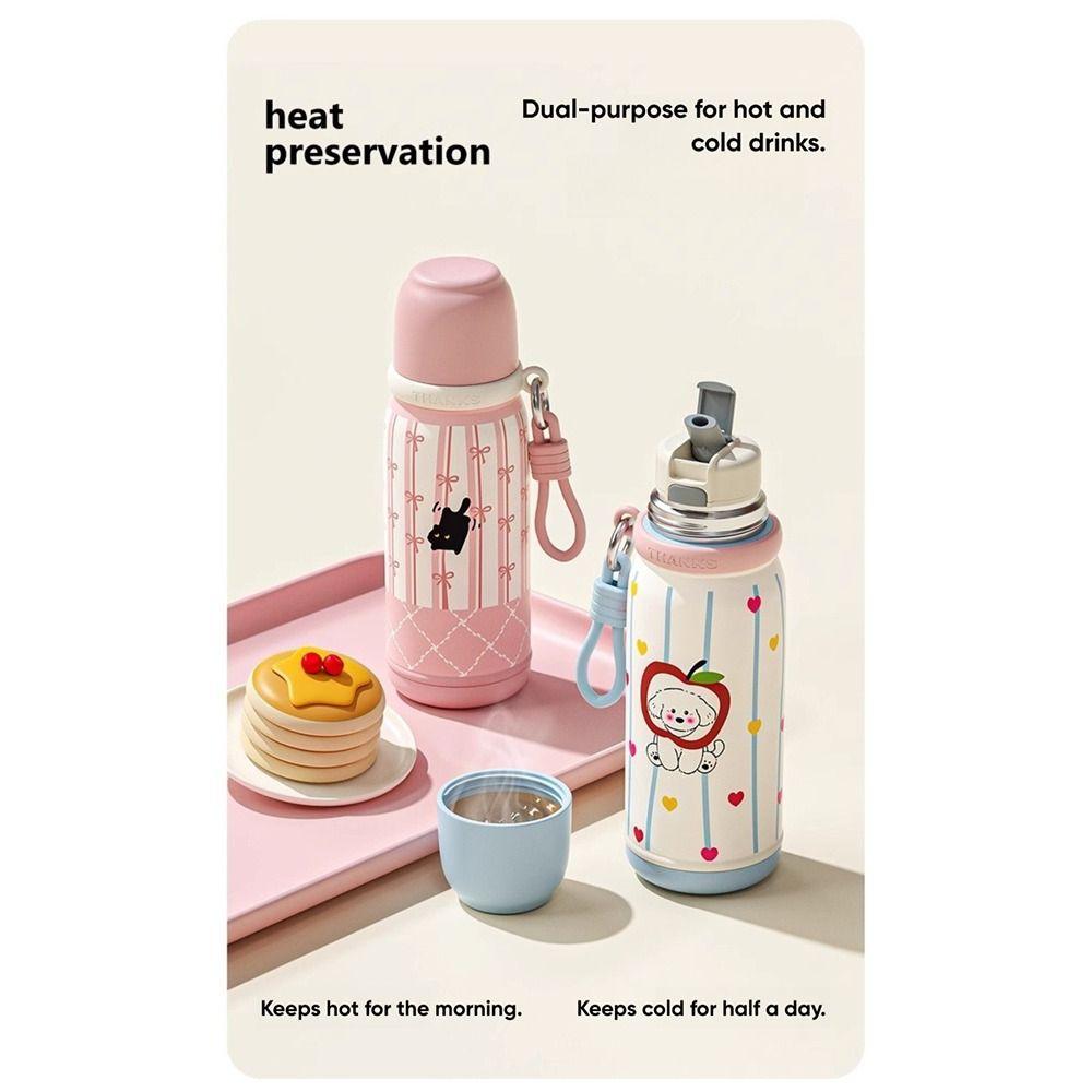 500ml Thermal Cup with Straw Straw Water Bottle Cute Insulated Cup  Kids