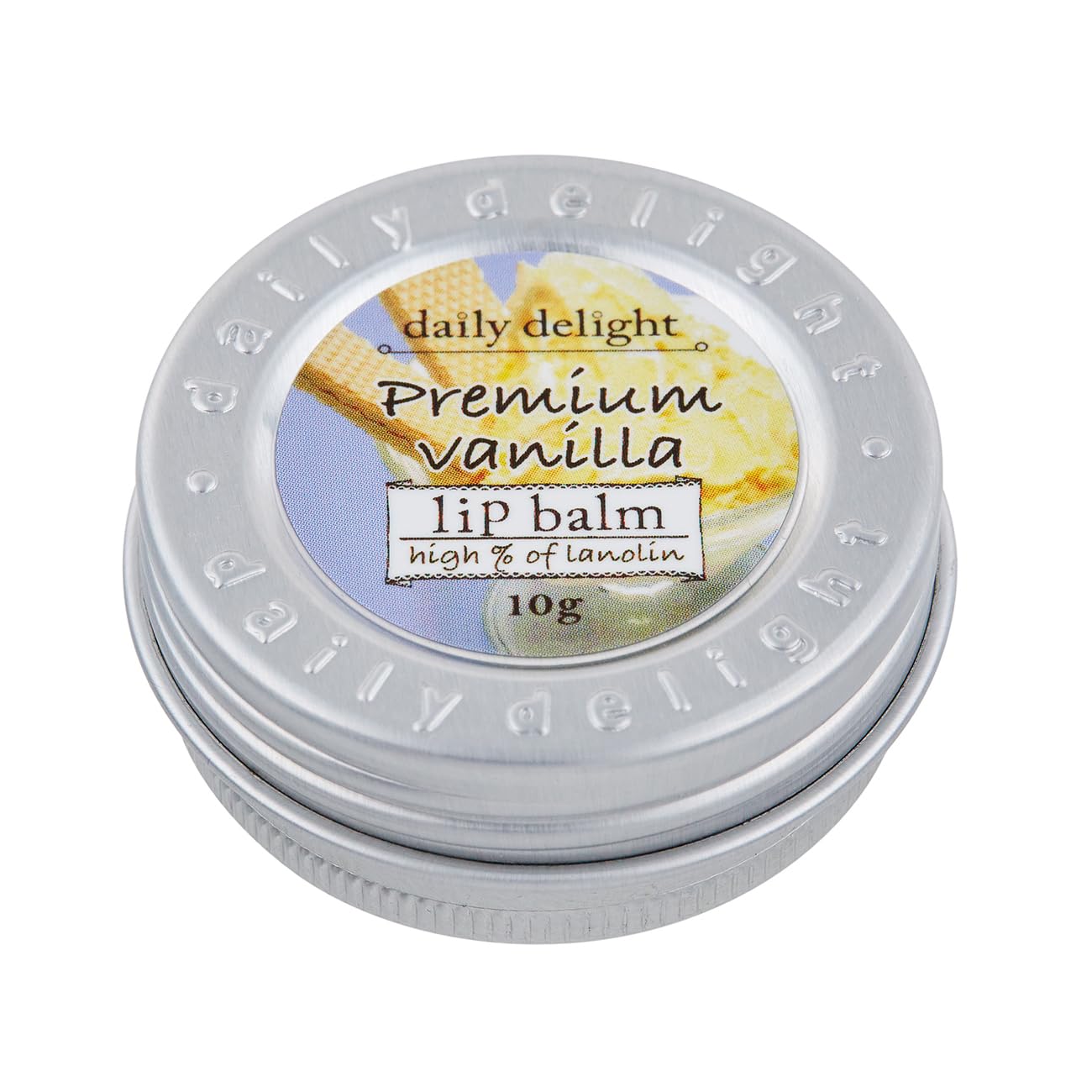 Daily Delight Lip Balm Premium Vanilla 10g (Lip Cream Tin Moisturizing Lips Scent Quality Ice Cream)