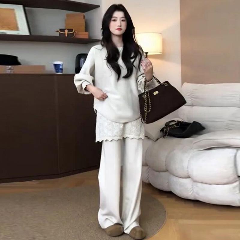 Spring 2026 Korean Style Maternity Knit Batwing Sleeve Top & Patchwork Skirt Set M
