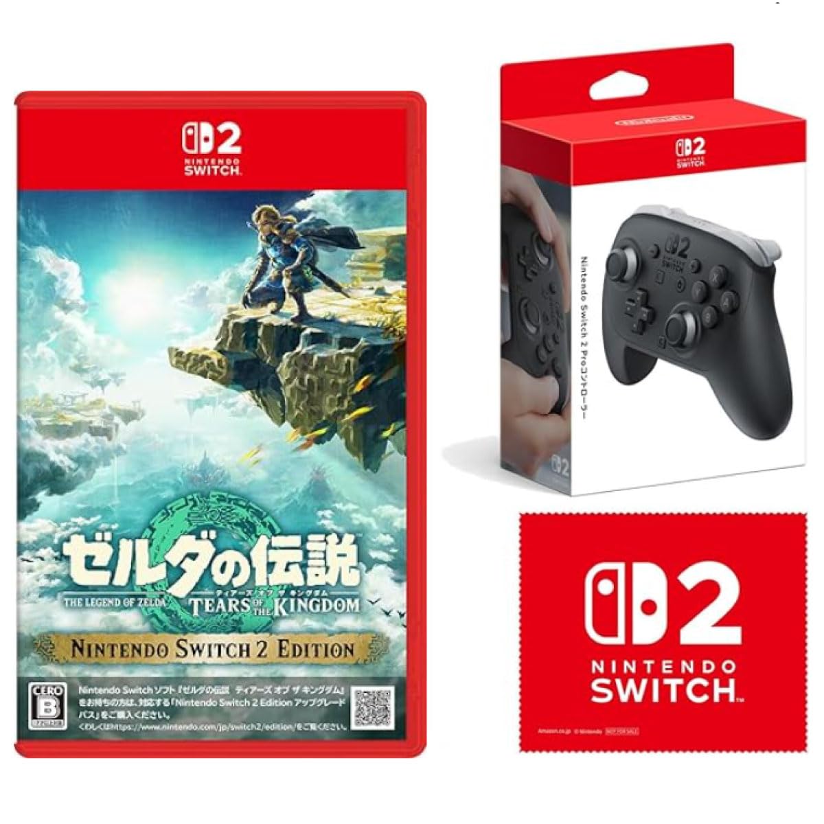 

The Legend of Tears of the Kingdom Nintendo Switch 2 Edition Includes a Nintendo Switch 2 Pro Controller and a bonus microfiber cloth with the