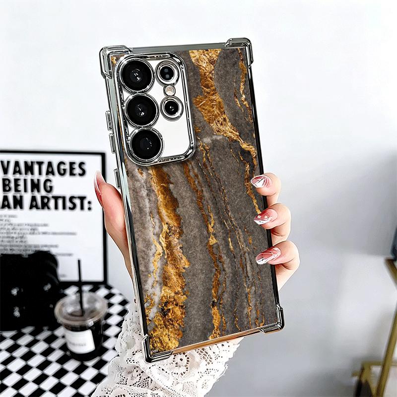 Gold Granite Marble Pattern Plating Phone Case For Samsung Galaxy S24 S25 FE S26 Edge S23 Ultra S22 S21 Plus S20 Anti-Fall Airab