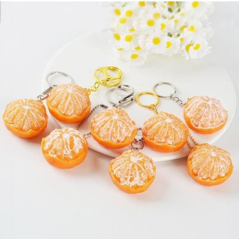 Simulated Peeled Tangerine Keychain Lifelike Design Sturdy Metal Clasp Bag Decor Key Holder Cute Gift For Fruit Lovers