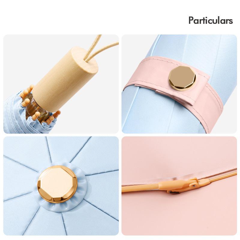 Cheap Gold Frame Custom Logo Umbrellas Small UV Wooden Handle Umbrella Sun Rain Three Fold Manual Umbrella for Girls