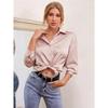 Spring Summer Satin Comfortable Casual Loose Long Sleeved Solid Color Lapel Shirt for Women Blouses & Shirts