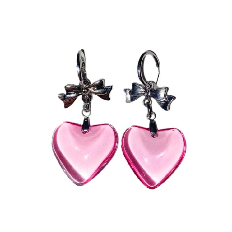 Dark Style Bowknot Heart Earrings Hypoallergenically Alloy Lightweight Secure Hook Jewelry For Daily  Wear