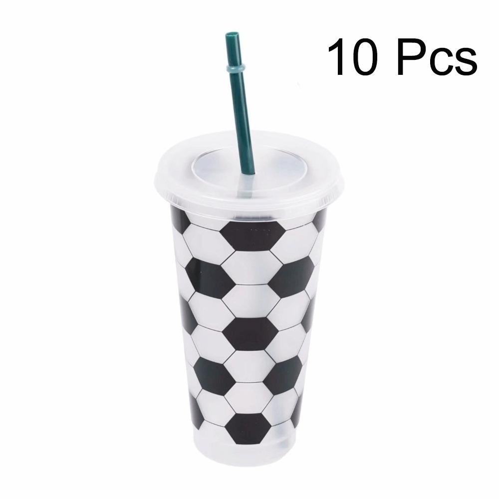 

10PCS Large Capacity Soccer Pattern Straw Cups 24OZ Water Cup Practical Football Drinking Cup Party 10 PCS
