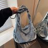 Korean Style Denim Casual Top Handle Bag Women Fashi Crossbody Bag Casual Lazy Fold Drawstring Texture and Simple Storage Bags