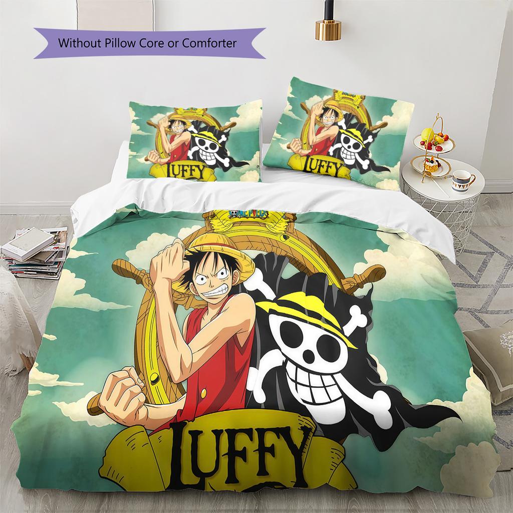 One Piece Monkey D Luffy Pattern Bedding Quilt Set Quilt Cover Pillowcase Home Birthday Gift(1 * Duvet Cover + 2 * Pillowcase, Without Core)