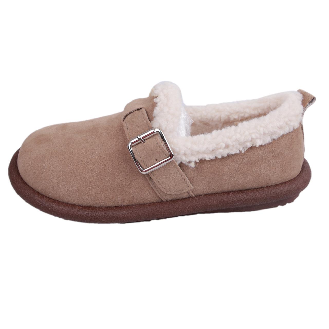 Женские зимние теплые плюшевые туфли без застежек с круглым носком Женские ортопедические туфли без застежек с плюшевой подкладкой Ретро-лоферы с пряжкой и круглым носком 41 2614₽