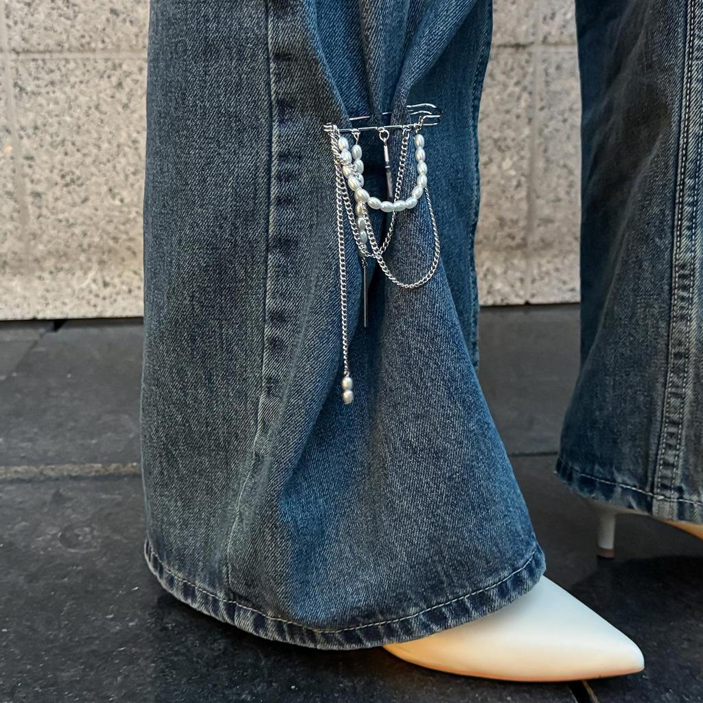 Hip Hop Trendy Imitation Pearl Tassel Chain Brooches for Men Women Waist-shaping Fixed Pin Accessory Multi-functional Jewelry