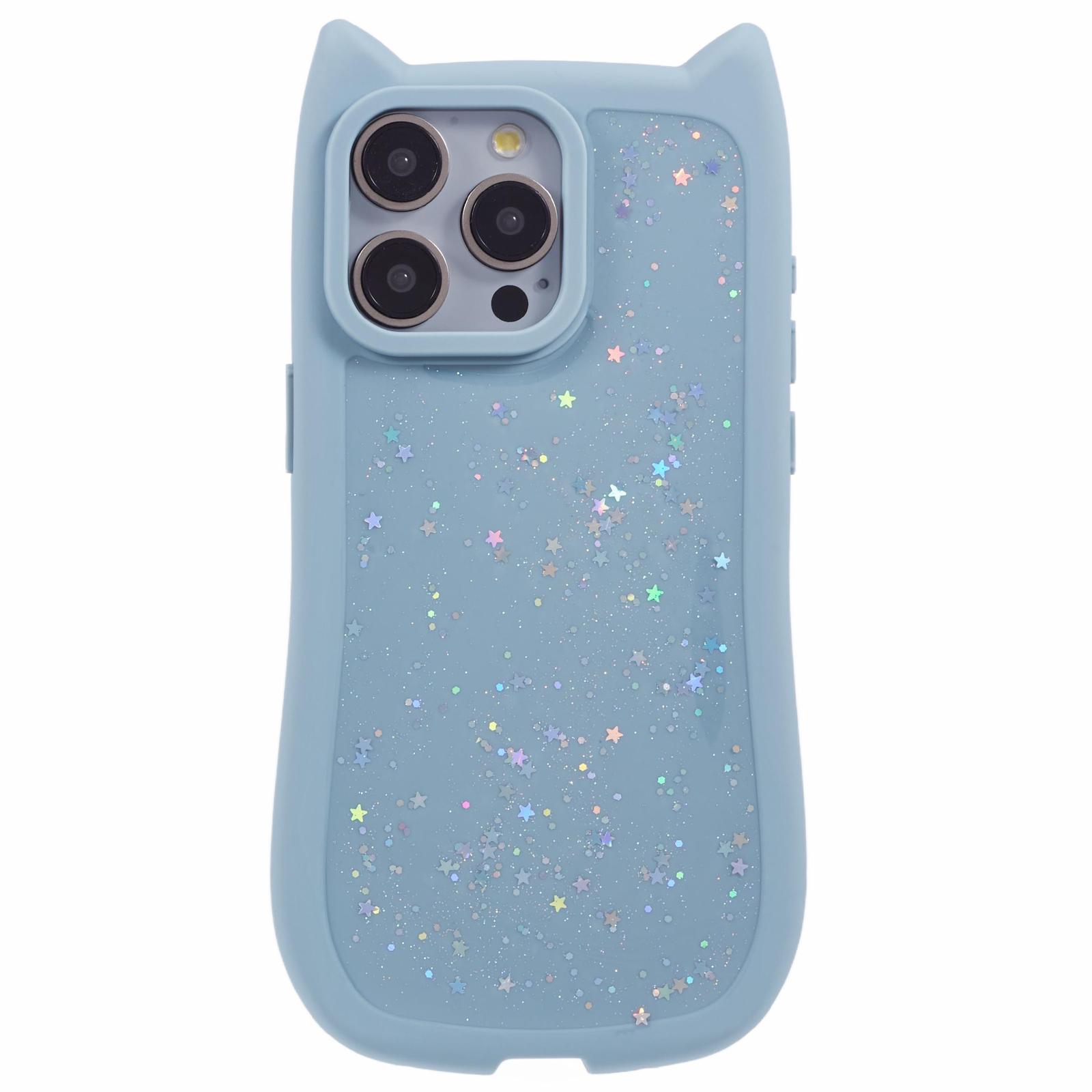 

JTW Series For iPhone 14 Pro Case Cat Ear TPU Phone Cover Epoxy Cute Bling Shiny Baby Blue