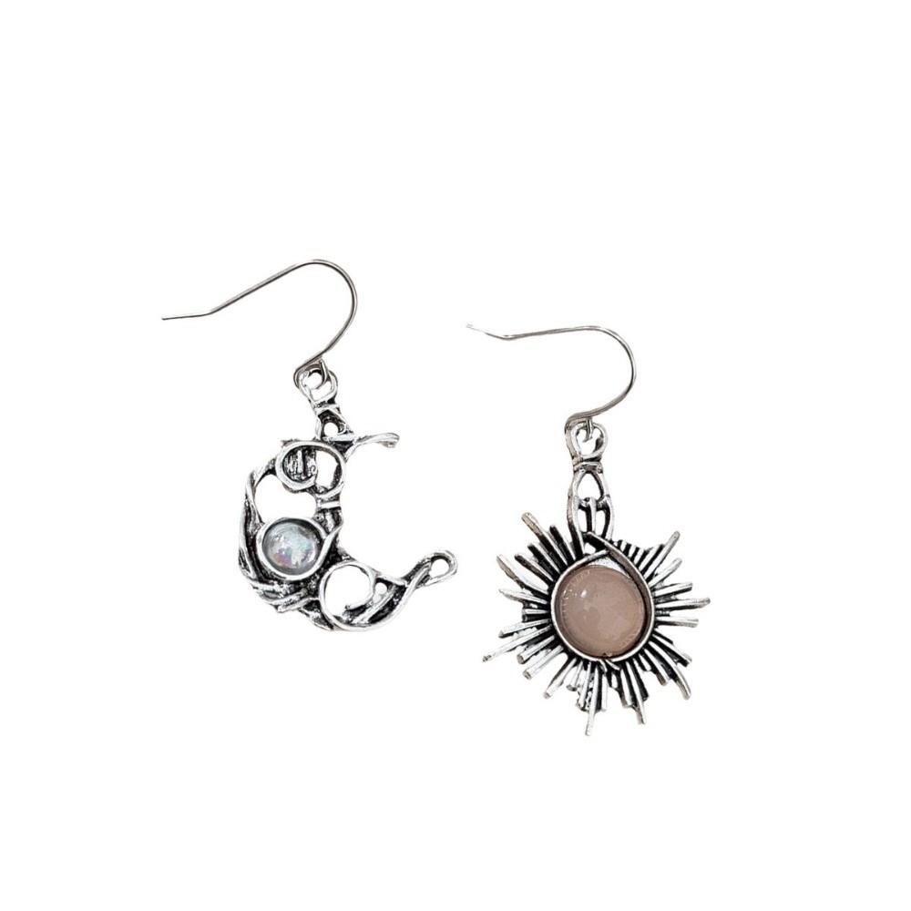 Personality Earrings Retro Silver Plated Earrings Sun Moon Pattern Dangle Earrings Women