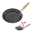 Outdoor Grill Pan for Camp Stove Meals, 12Inch Perforated Iron Pan with Folding Wooden Handle and Nonstick Surfaces