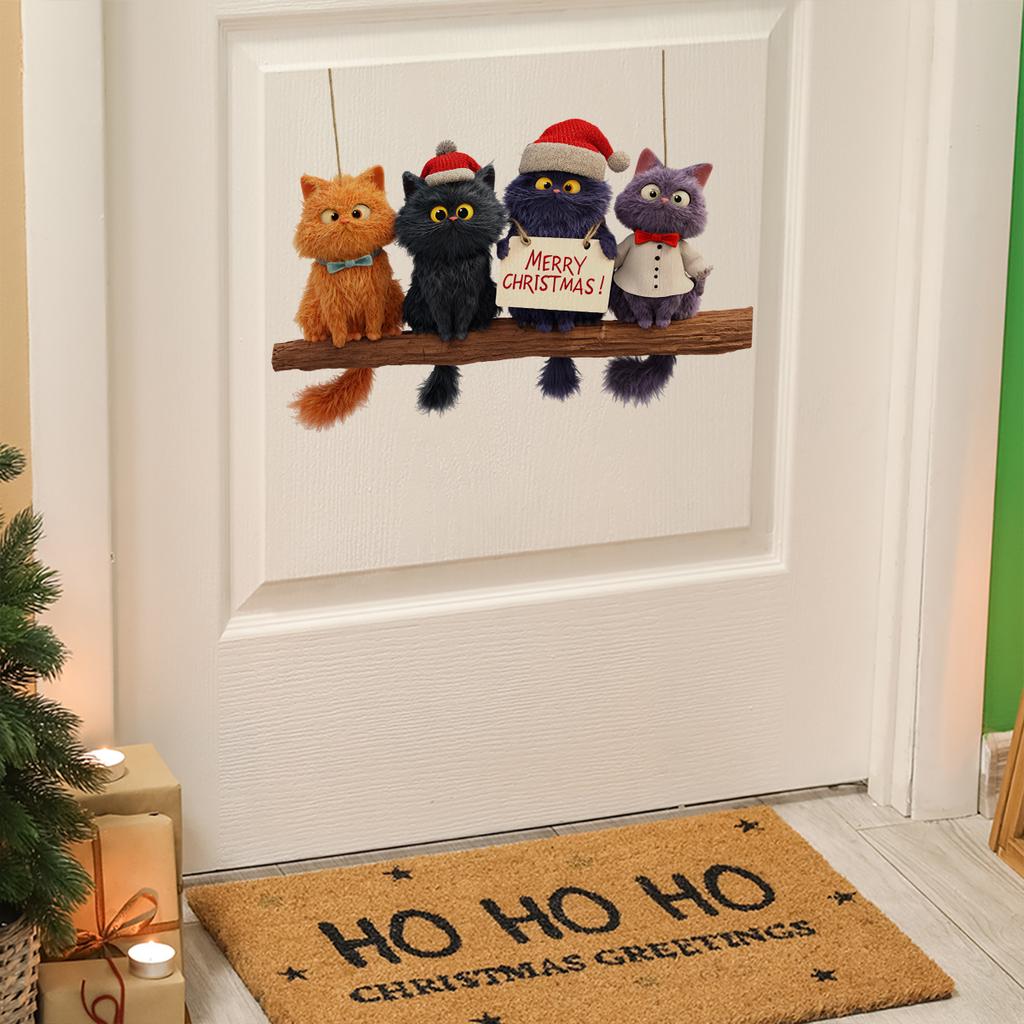 Cartoon Christmas Cat Wall Stickers, Christmas Room Decoration Wall Stickers