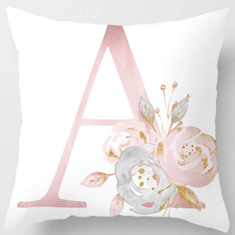 White Pink Alphabet Pillowcase Letter A-Z Flower Pillow Cover Sofa Cushion Cover Home Decor Pillow Cover