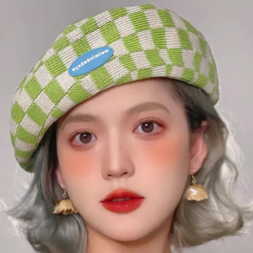 

Letter Plaid Beret Lattice British Cap Fashion Letter Artist Cap Outdoor