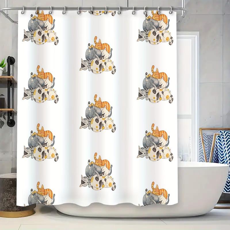 

Cat Shower Curtain Cute Kitten Bathroom Decor Washable Fabric Liner Waterproof Home Decor Japanese Style Kawaii Animal Pattern W60H190(CM)-1 Pcs