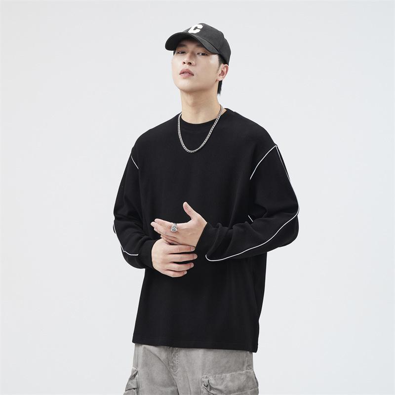 

New Striped Texture Long Sleeve T-shirt Men s Autumn New Reflective Striped T-shirt Loose Round Neck Top 4XL