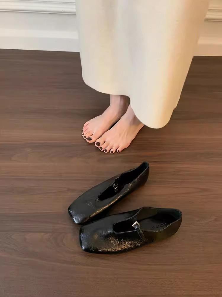 Sheepskin Version~ Retro and Comfortable Square Head Flat-soled Single Shoes Women's Spring New Genuine Leather Grandma Shoes Mary Jane Small Leath