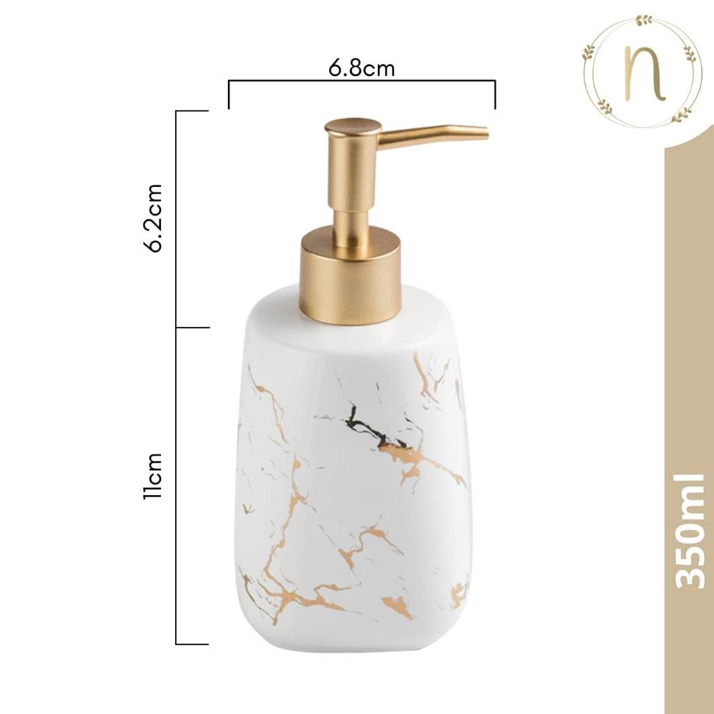 350ml Ceramic Liquid Soap Dispenser with Pump | Marble Finish Durable Handwash Dispenser for Bathroom & Kitchen