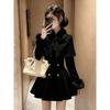 Autumn Winter French Elegant Vintage Woolen 2 Piece Set Women Faux Fur Collar Cape + Fit Chic Dress A-Line Retro Party Outfits