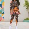 Women Plus Size Round Neck Long Sleeve Bee Pumpkin Printed Top And Fitted Pants Two Piece Set