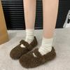 Fashion Winter New Fashion White Furry Beanie Shoes Women Wear French Style Plus Fleece Cotton Shoes Female Fairy Solid Mary Jane Shoes