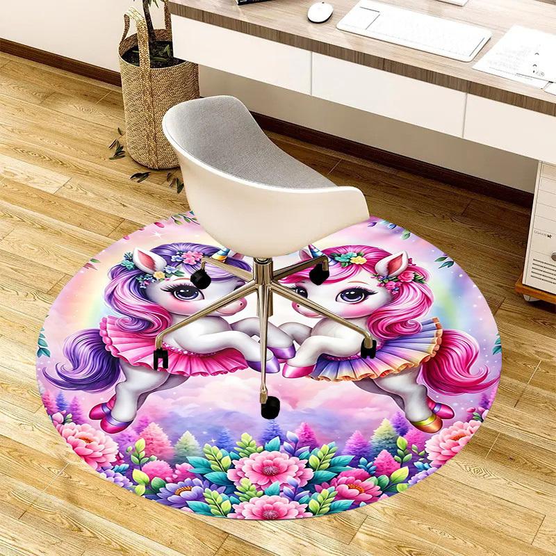 1 Stück Einhorn rutschfester runder Teppich für den Boden, Büro, Familie, Schlafzimmer, großer Teppich, Teppiche für den Innenbereich, strapazierfähiges Polyester H0394