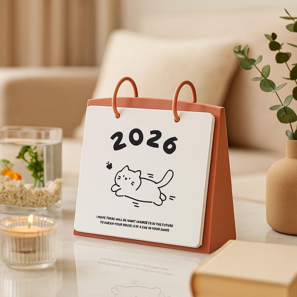 Plastic 2026 Desktop Calendar Cat Pattern Table Planner Standing Flip Calendar  School