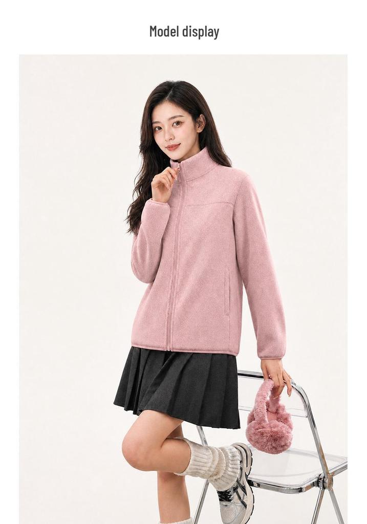 Women's Double-Sided Sherpa Fleece Windbreaker - Pink Autumn/Winter Jacket, Warm & Skin-Friendly