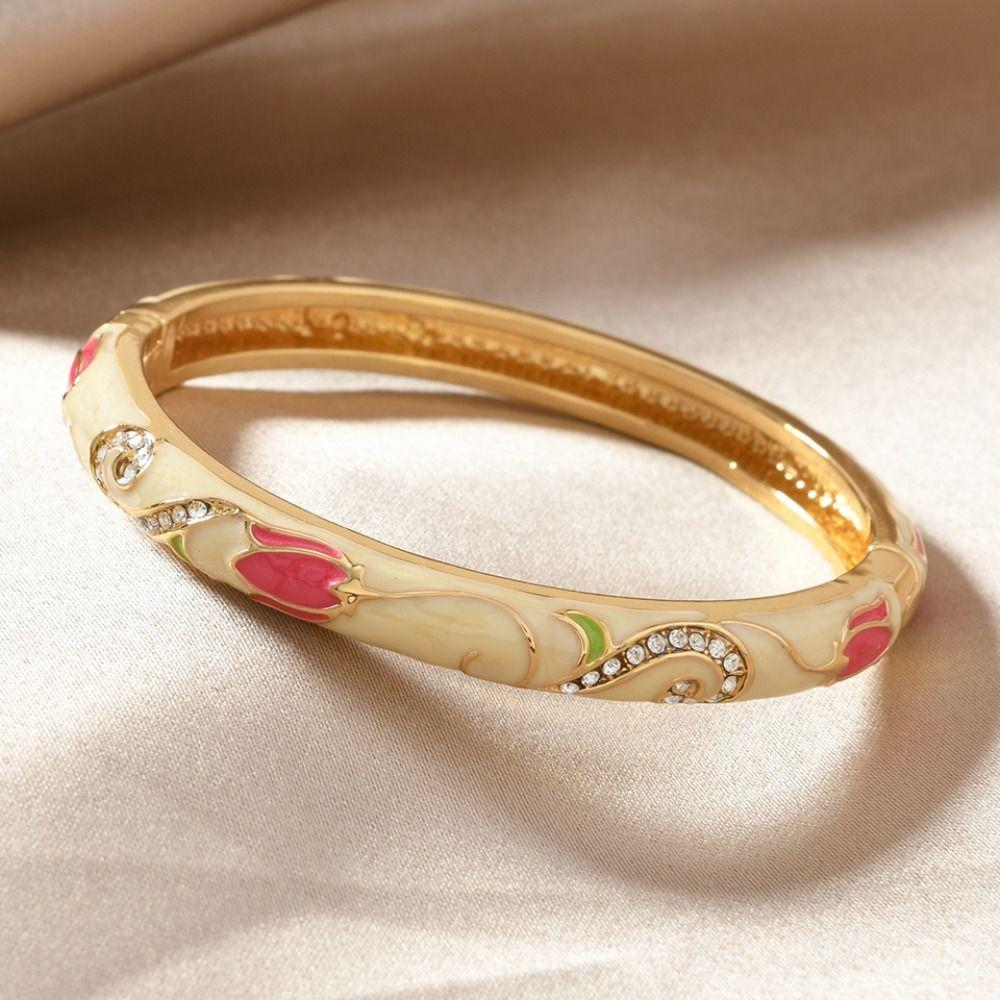 Enamel Vintage Cloisonne Bangle Chinese Style Women's Hand Bracelet Hollow Out Flower Bangle  Woman