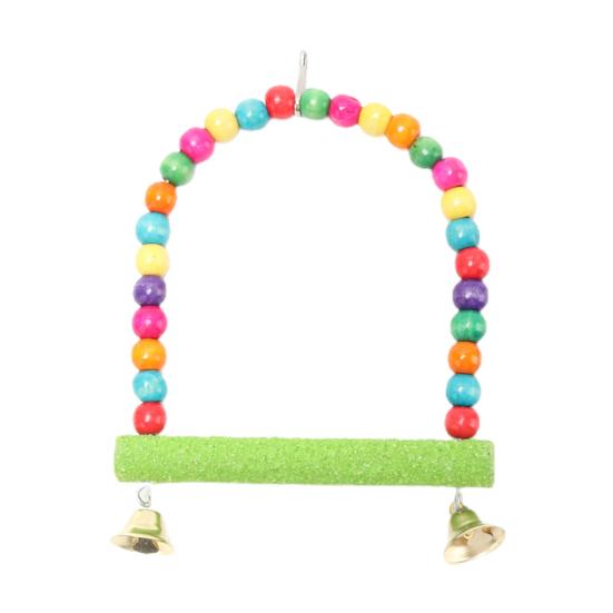 

Stand Frosted Texture Bell Natural Materials Non-irritating Long Lifespan Cage Decoration Portable Stick Swing with Colorful Beads Bird Stand зелёный