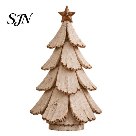 Small Artificial Tree for Office Vintage Lighted Christmas Figurine, Glowing Tabletop Centerpiece with LED Indoor Light Decorations Light, Holiday