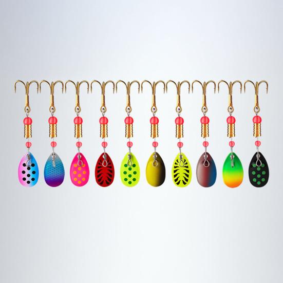 10Pcs 7.5CM/3G Spinner Blade Lure with Hook Feather Hard Metal Spinnerbait Rotating Sequin Lure Saltwater Freshwater Walleye Bass Fishing Accessories