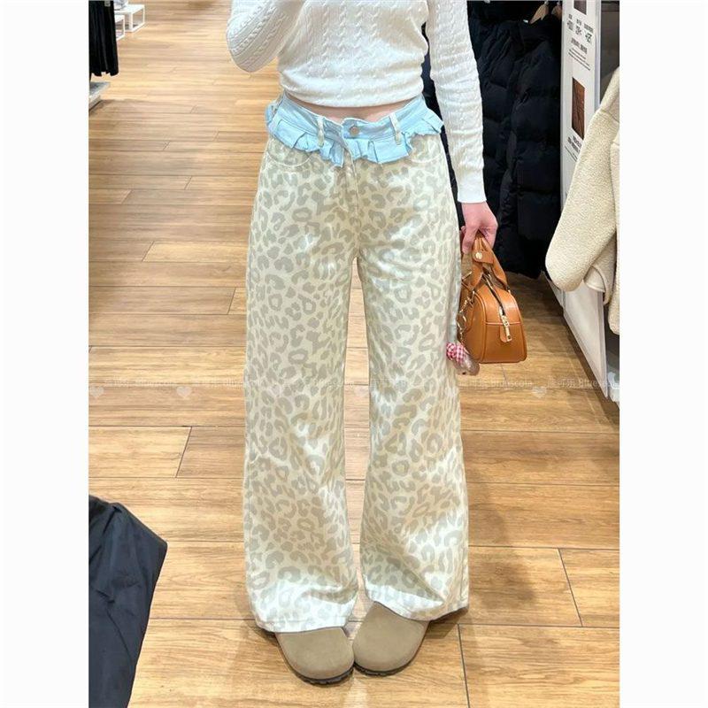 Women s American Retro Patchwork Flared Jeans - Slimming Floor-Length Wide Leg Pants 2XL