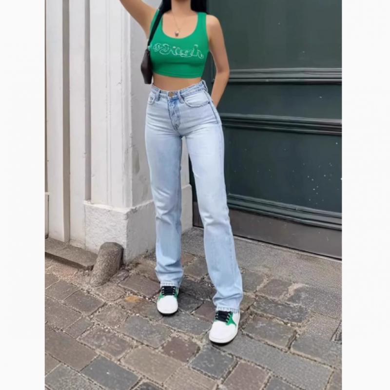 New Women'S Europe And America Cross Border Light Blue Slim High Waist Straight Jeans For Women