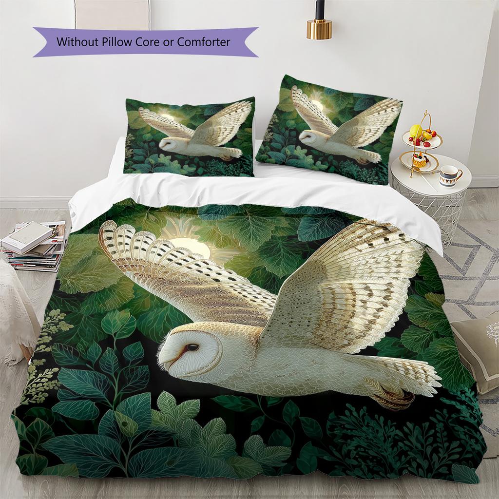 Spreading Wings Owl Pattern Bedding Quilt Set Quilt Cover Pillowcase Home Decoration Gift (1 * Duvet Cover + 2 * Pillowcase, Without Core)