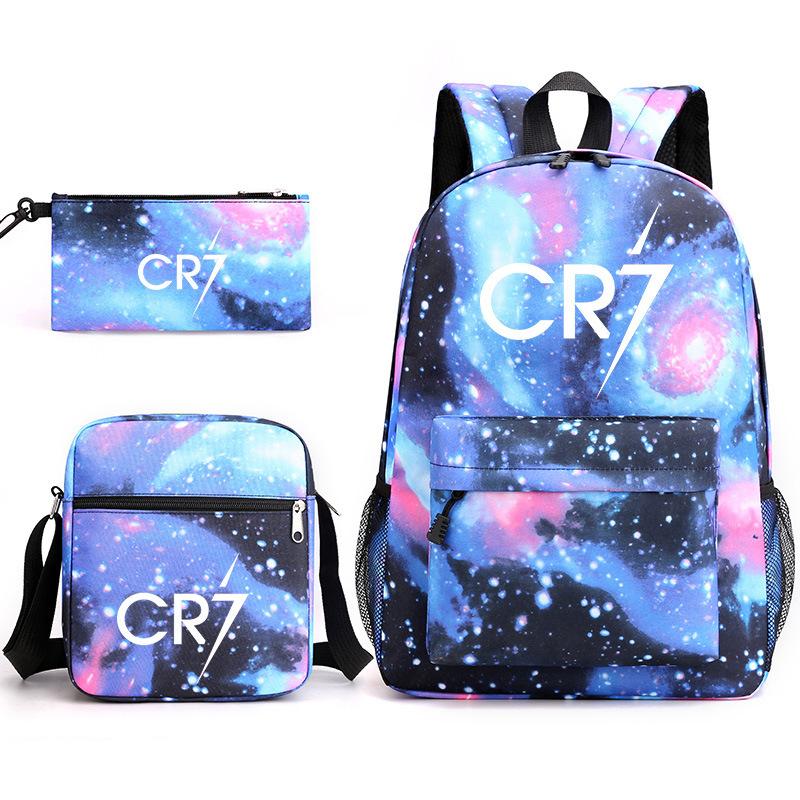 C Ronaldo student bag + small shoulder bag + pencil case three-piece backpack