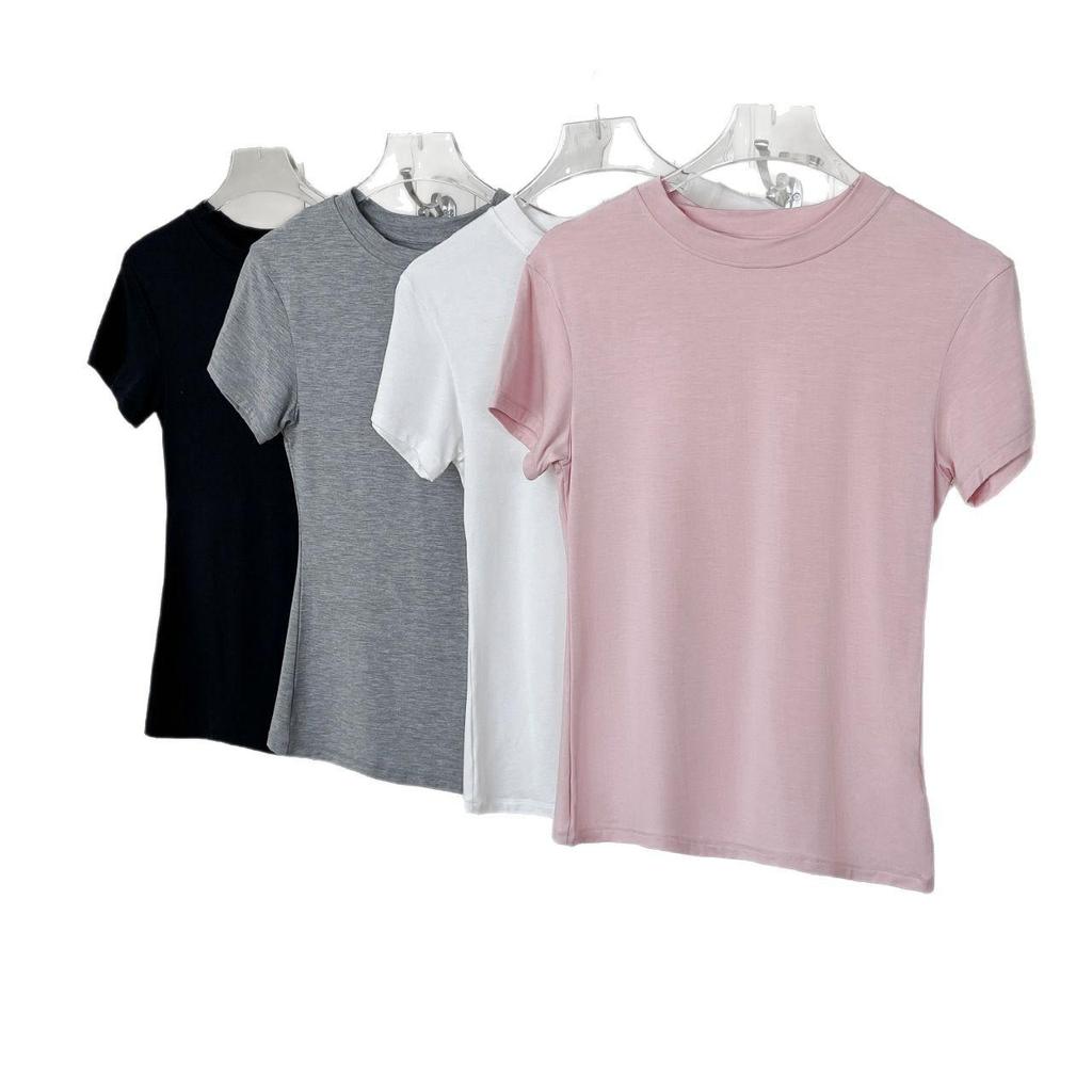 Modal Short Sleeve Crew Neck Women's Slimming Versatile T-Shirt - Nude Feeling, Straight Shoulder, Comfortable Fit
