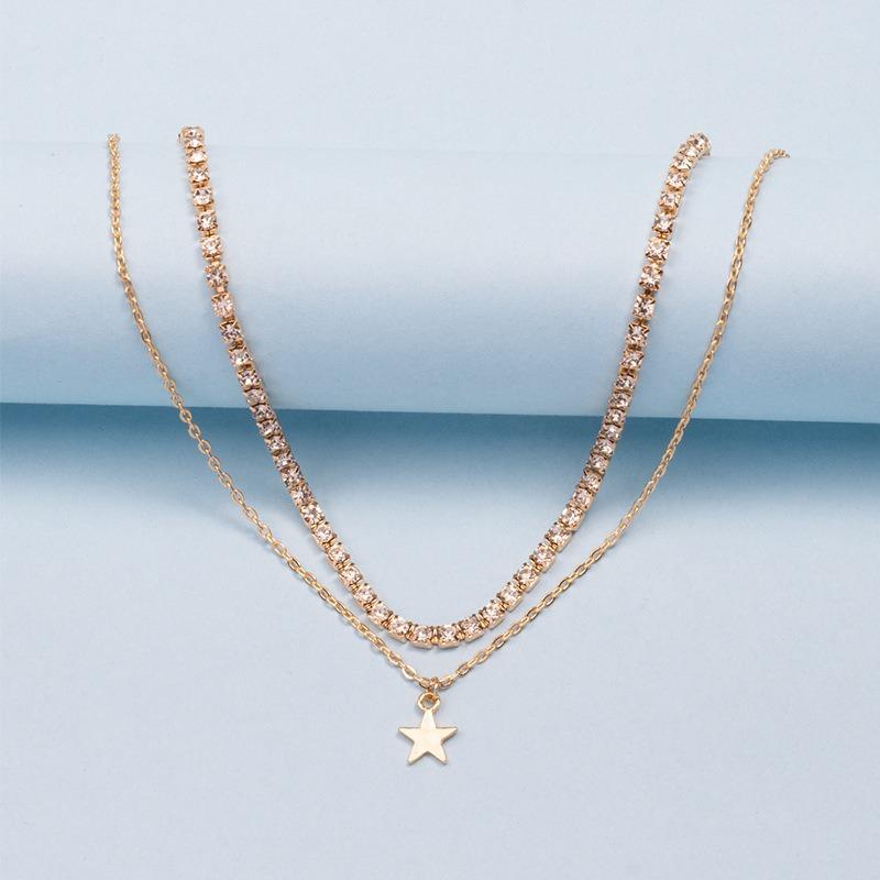 Multi-layer Necklace Jewelry Women's Alloy Star Diamond Pendant Rhinestone Claw Chain Collarbone Chain