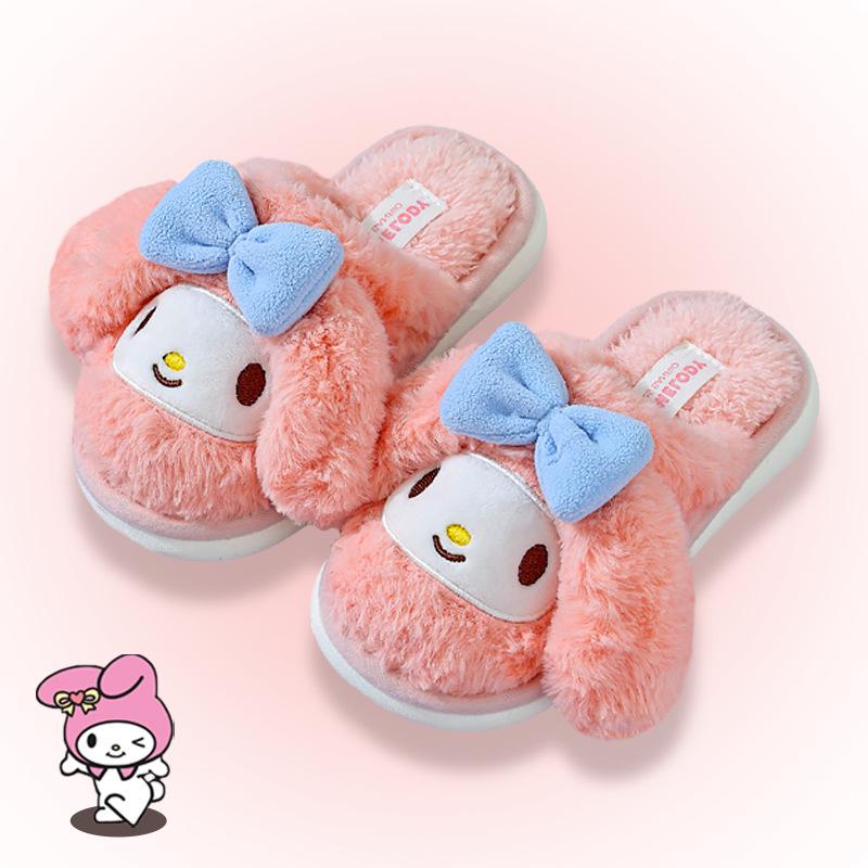 Sanrio Kuromi Girls' Winter Plush Slippers – Cute, Warm Cotton Indoor Footwear