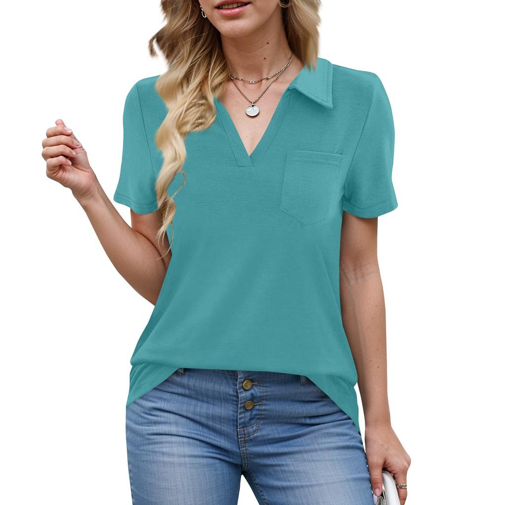 Camisas de mujer de verano para negocios, informales, de trabajo, de manga corta, con botones y cuello en V, blusa, camiseta