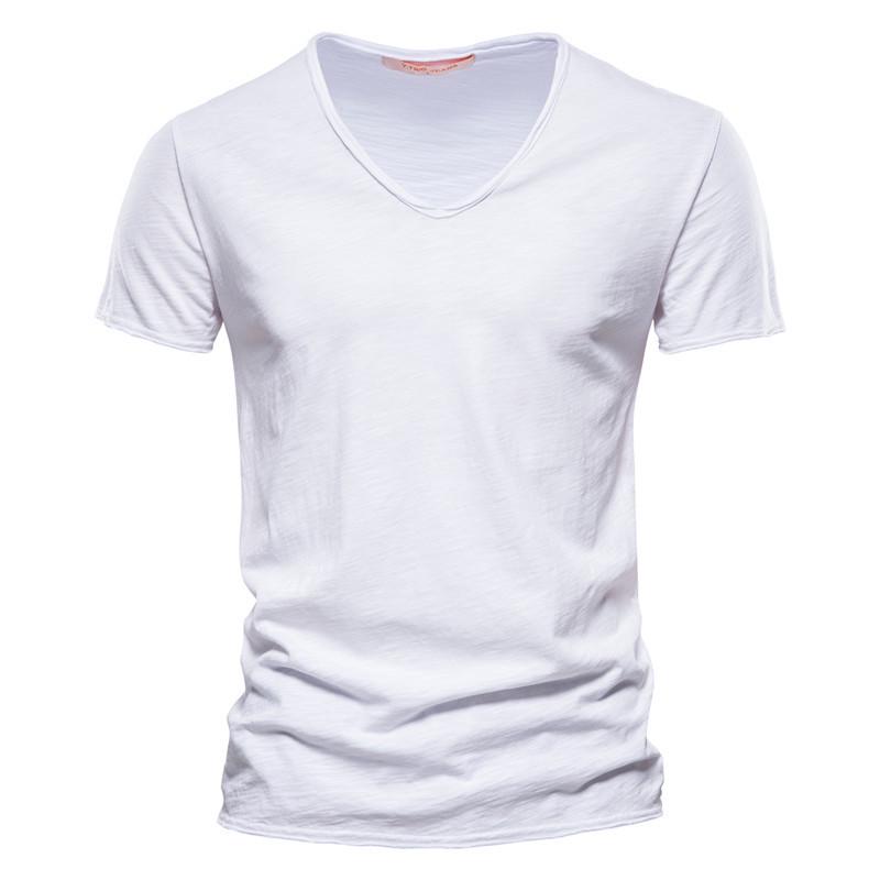 

Summer Men s Solid Bamboo Cotton V-Neck T-Shirt - Hot Selling European & American Style Added 5XL